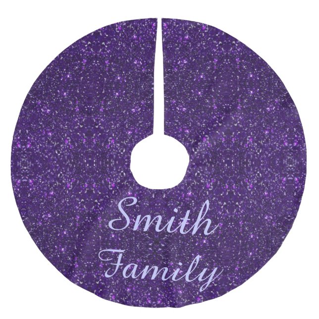 Personalized Purple Glitter Christmas Tree Skirt (Front)