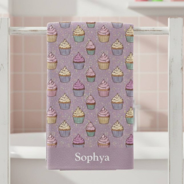 Personalized Purple Glitter Cupcake Beach Towel (Creator Uploaded)