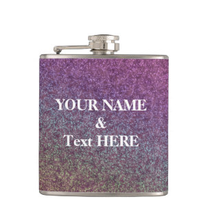 Personalized Purple Glitter Custom Your Own Photo Hip Flask