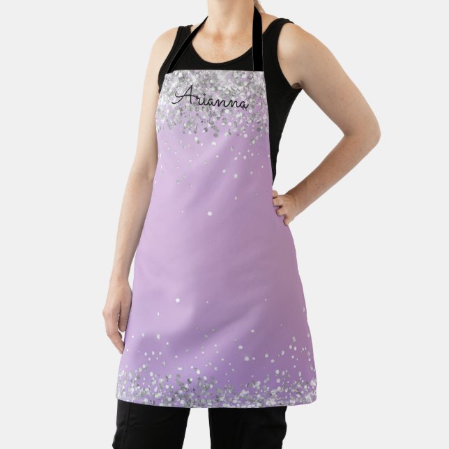 Personalized Purple Glitter Name Kitchen Apron (Insitu)