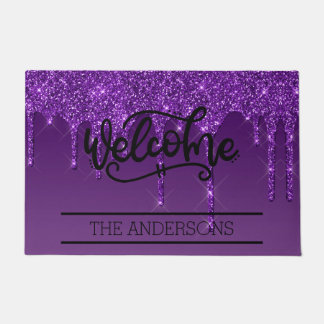 Personalized Purple Glitter Welcome Doormat 