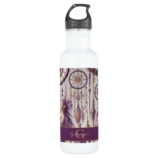 Personalized Purple & Gold Boho Dreamcatchers 710 Ml Water Bottle (Front)