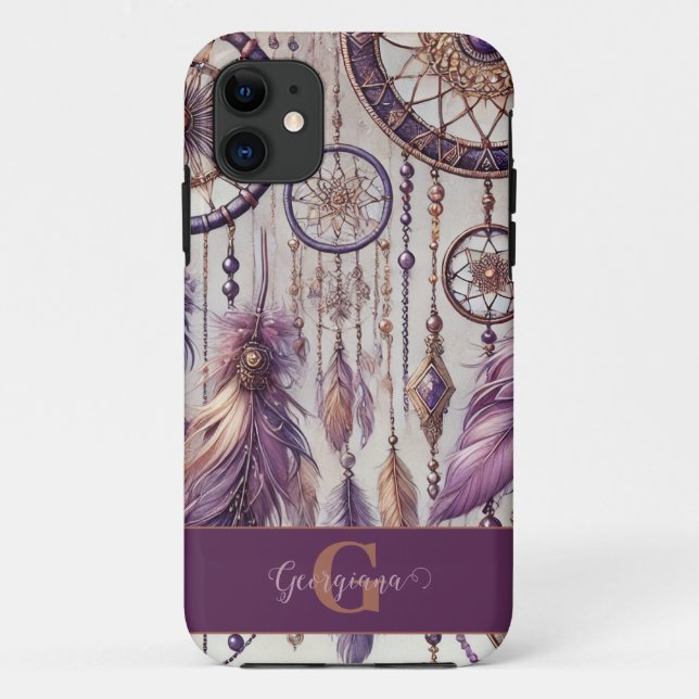 Personalized Purple & Gold Boho Dreamcatchers Case-Mate iPhone Case (Back)