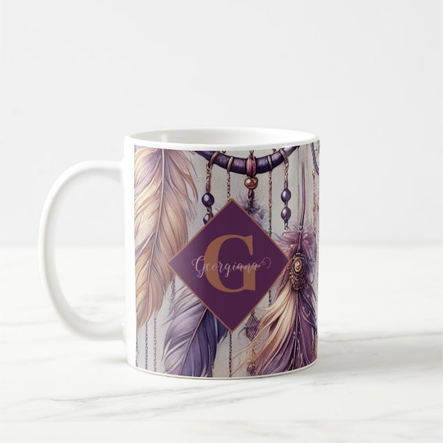 Personalized Purple & Gold Boho Dreamcatchers Coffee Mug (Left)