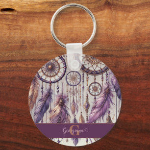 Personalized Purple & Gold Boho Dreamcatchers Keychain