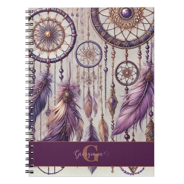 Personalized Purple & Gold Boho Dreamcatchers Notebook (Front)
