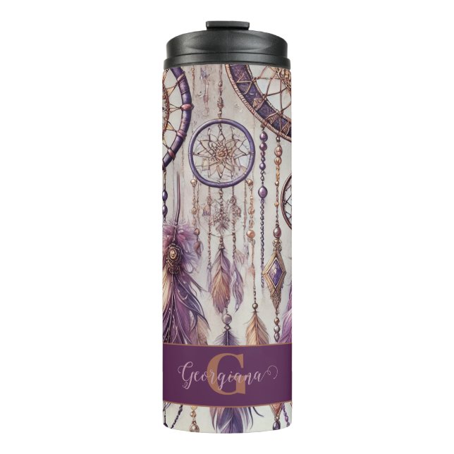 Personalized Purple & Gold Boho Dreamcatchers Thermal Tumbler (Front)