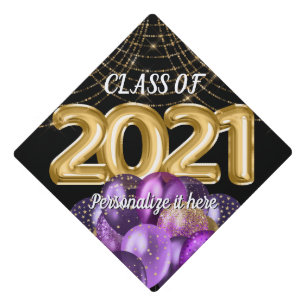 Personalized Purple Gold Chic Class of 2021 Graduation Cap Topper