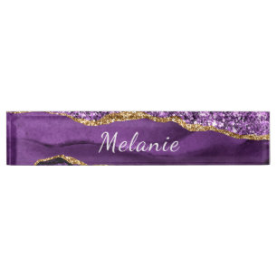 Personalized Purple Gold Custom Desk Name Plate