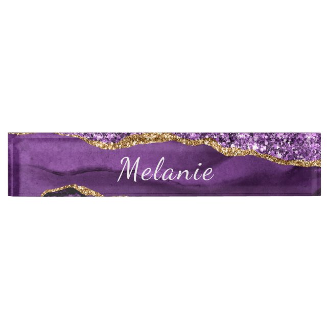 Personalized Purple Gold Custom Desk Name Plate (Front)