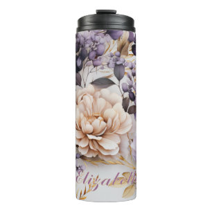 Personalized Purple Gold Floral Tumbler with Name 