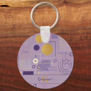 Personalized Purple & Gold Scandinavian Minimalist Keychain