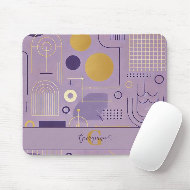 Personalized Purple & Gold Scandinavian Minimalist Mouse Pad (With Mouse)