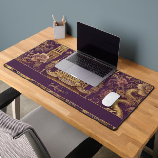 Personalized Purple & Gold Victorian Chinoiserie Desk Mat