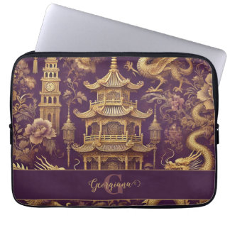 Personalized Purple & Gold Victorian Chinoiserie Laptop Sleeve