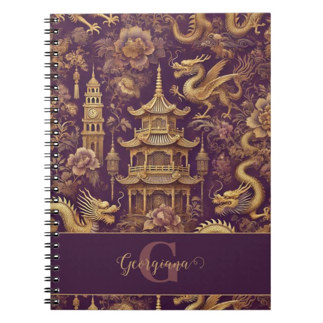Personalized Purple & Gold Victorian Chinoiserie Notebook (Front)