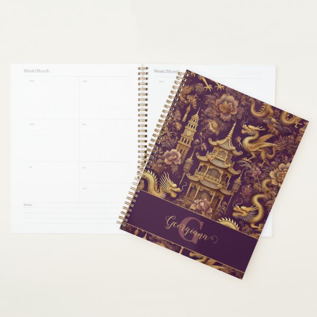 Personalized Purple & Gold Victorian Chinoiserie Planner (Display)
