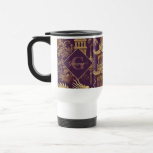 Personalized Purple & Gold Victorian Chinoiserie Travel Mug