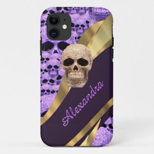 Personalized purple gothic skull iPhone 11 case