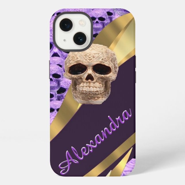 Personalized purple gothic skull iPhone case (Back)
