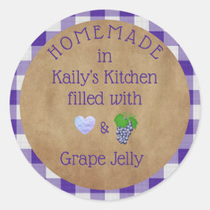 Personalized Purple Grape Jelly Jam Gingham Classic Round Sticker