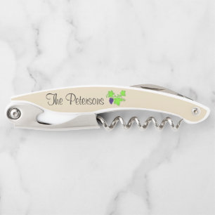 Personalized Purple Grapes~Green Grapevine Leaves Corkscrew