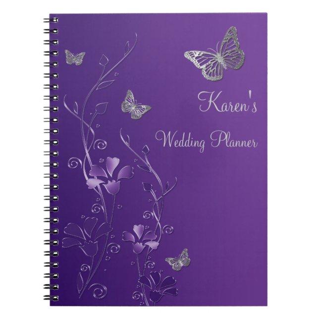 Personalized Purple Grey Butterfly Floral Notebook (Front)