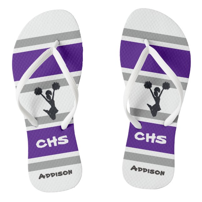 Personalized Purple & Grey Cheerleader Flip Flops (Footbed)