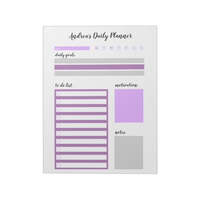 Personalized Purple Grey Daily Planner Notepad (Rotated)