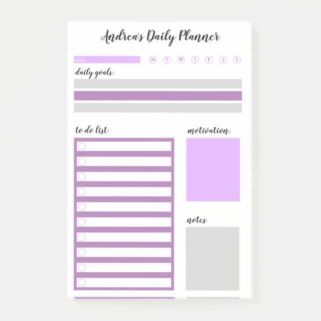 Personalized Purple Grey Daily Planner Post-it Notes (Front)