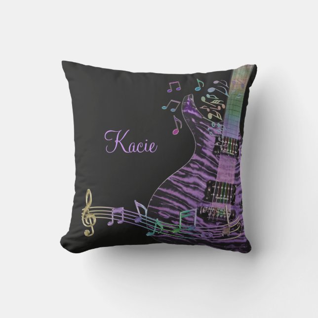 Personalized Purple Guitar with Music Notes Pillow (Front)