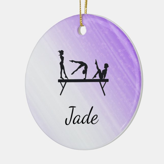 PERSONALIZED PURPLE GYMNASTICS ORNAMENTS (Left)