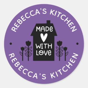 Personalized Purple Homemade With Love Classic Rou Round Sticker