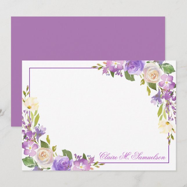 Personalized Purple Lavender Watercolor Floral Card (Front/Back)