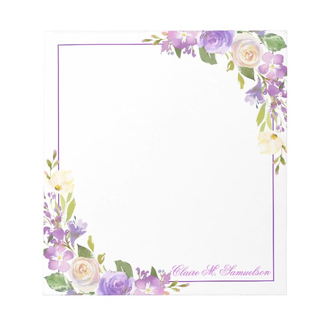 Personalized Purple Lavender Watercolor Floral Not Notepad (Front)