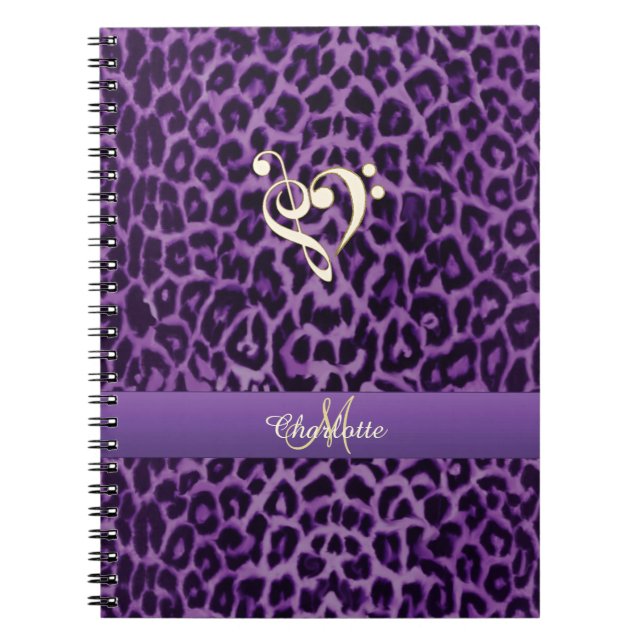 Personalized Purple Leopard Music Heart Notebook (Front)