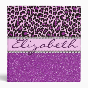 Personalized Purple Leopard Print Glitter Binder