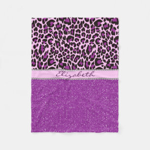 Personalized Purple Leopard Print Glitter Fleece Blanket
