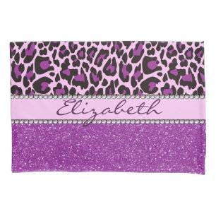 Personalized Purple Leopard Print Glitter Pillowcase