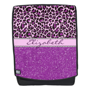 Personalized Purple Leopard Spots Glitter Backpack