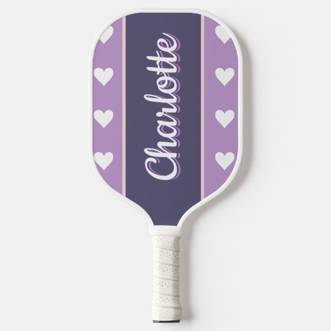 Personalized Purple Lilac Hearts Pickleball Paddle (Front)