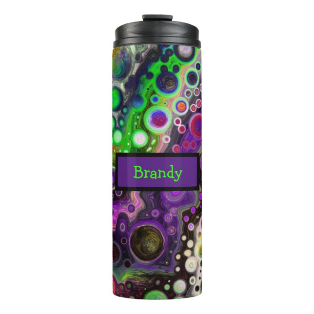 Personalized Purple, Lime Green, Black Fluid Art   Thermal Tumbler (Front)