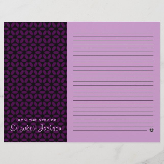 Personalized Purple Lined Note Paper Stationery (Front)