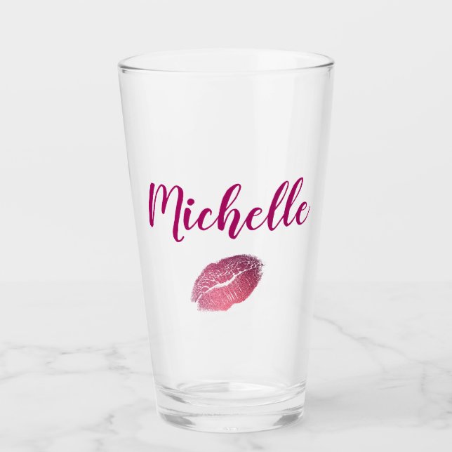 Personalized Purple Lip Print Glass (Front)