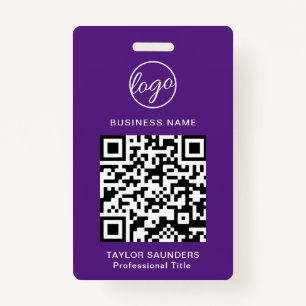 Personalized Purple Logo QR Code Employee ID Work Badge