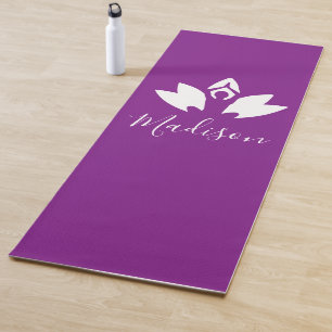 Personalized, Purple Lotus and Yoga Pose silhouett Mat