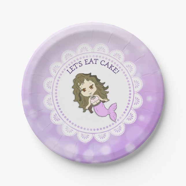 Personalized Purple Mermaid Birthday Cake Plates (Front)