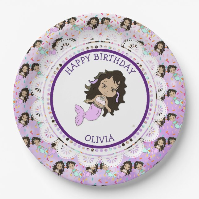 Personalized Purple Mermaid Birthday Plates (Front)