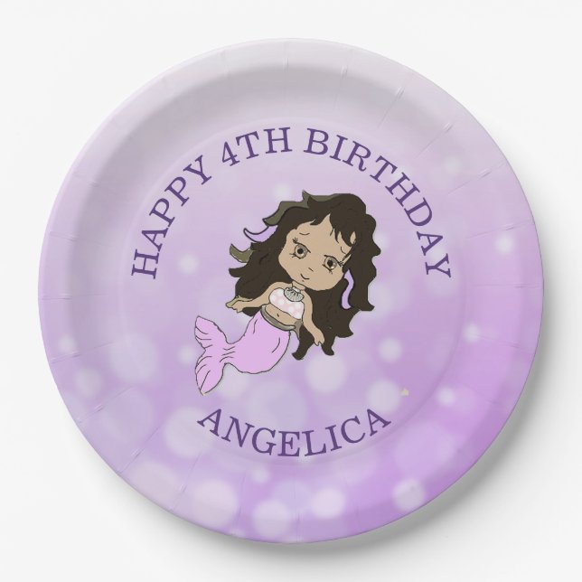 Personalized Purple Mermaid Birthday Plates (Front)