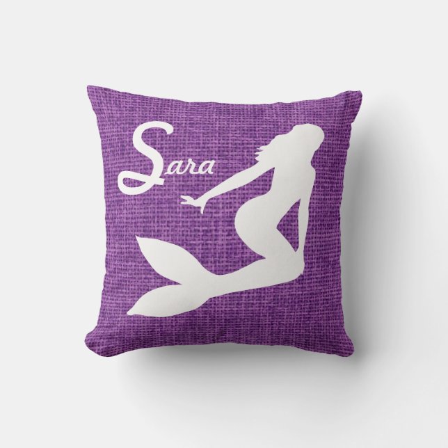 Personalized Purple Mermaid Throw Pillow (Front)
